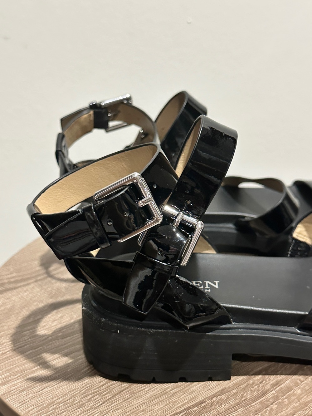 Ralph Lauren Kayleen Black Patent Leather Strappy Ankle Sandals - Picture 4 of 14
